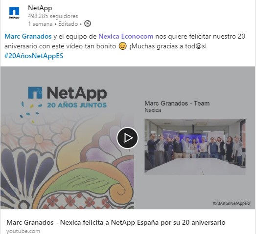 Felicitamos a NetApp España por sus 20 años